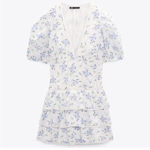 ZARA | Floral V-Neck Ruffle Dress | Size Small